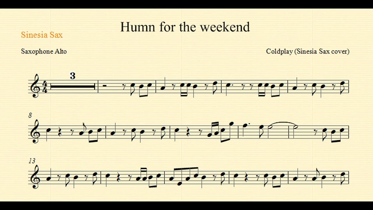 Coldplay - Hуmn for the weekend (Sinesia Sax cover) Alto Sax sheet music
