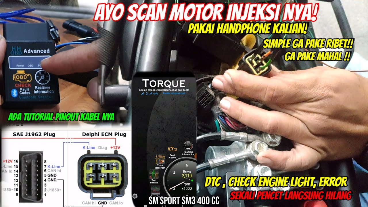 Cara mudah scan motor injeksi menggunakan handphone || sm motorsport sm3 400