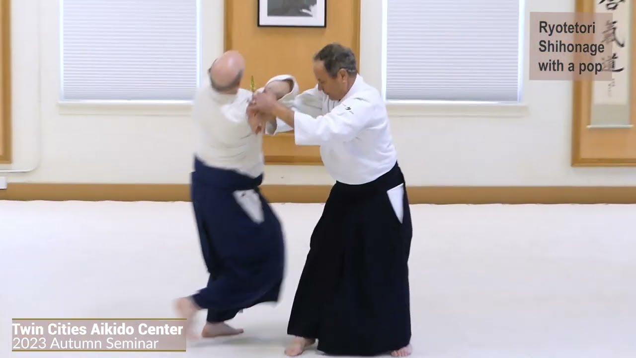 2023 Fall Seminar Fri 4-02 Ryotetori Shihonage with a pop to the elbow