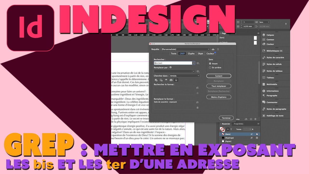 Indesign - Astuces - Utiliser une formule GREP pour mettre en exposant les 