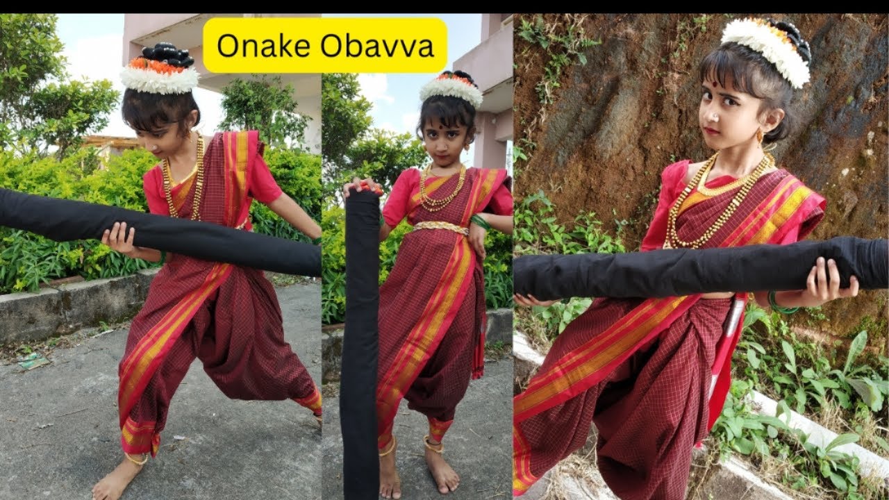 Onake Obavva Fancy dress| Onake Obavva Saree draping for kids with makeup, hairstyle, photoshoot