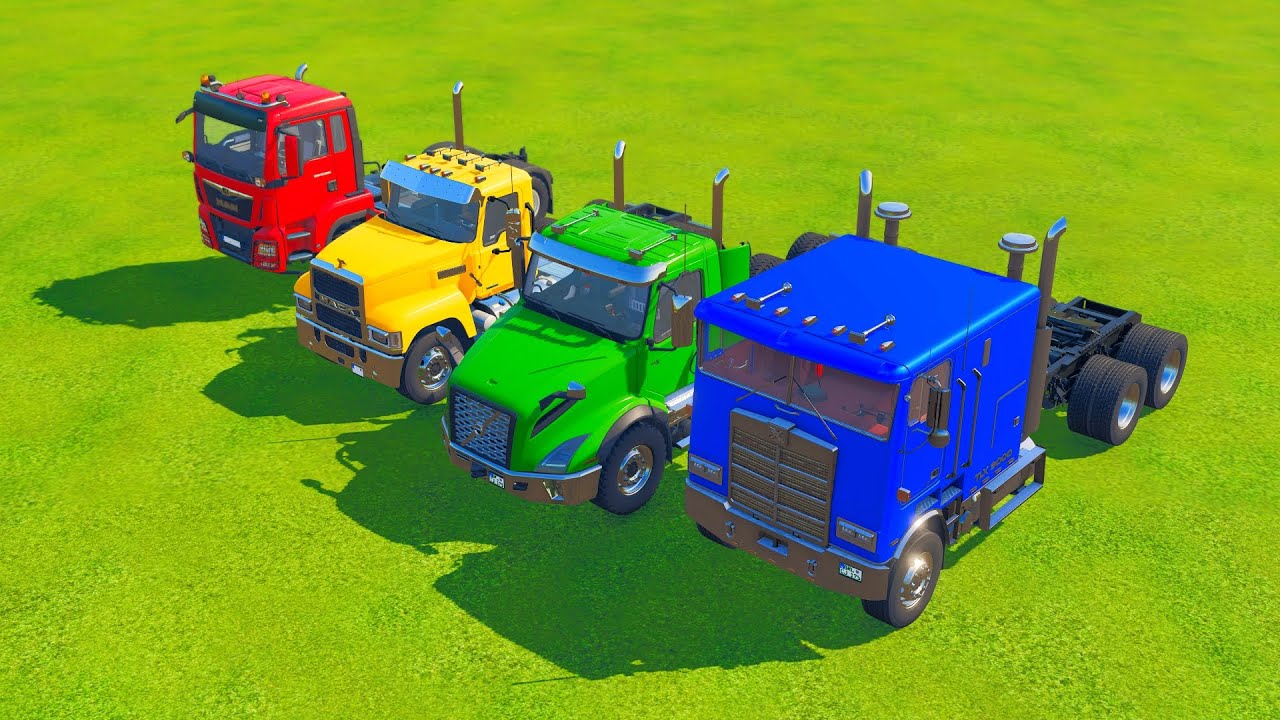 COLORFUL TRUCKS DRIVE THROUGH FUN OBSTACLES - Farming Simulator 22
