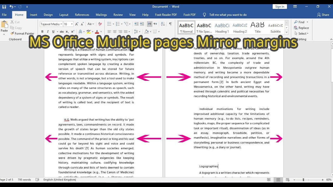 How to edit MS Office Multiple pages Mirror margins