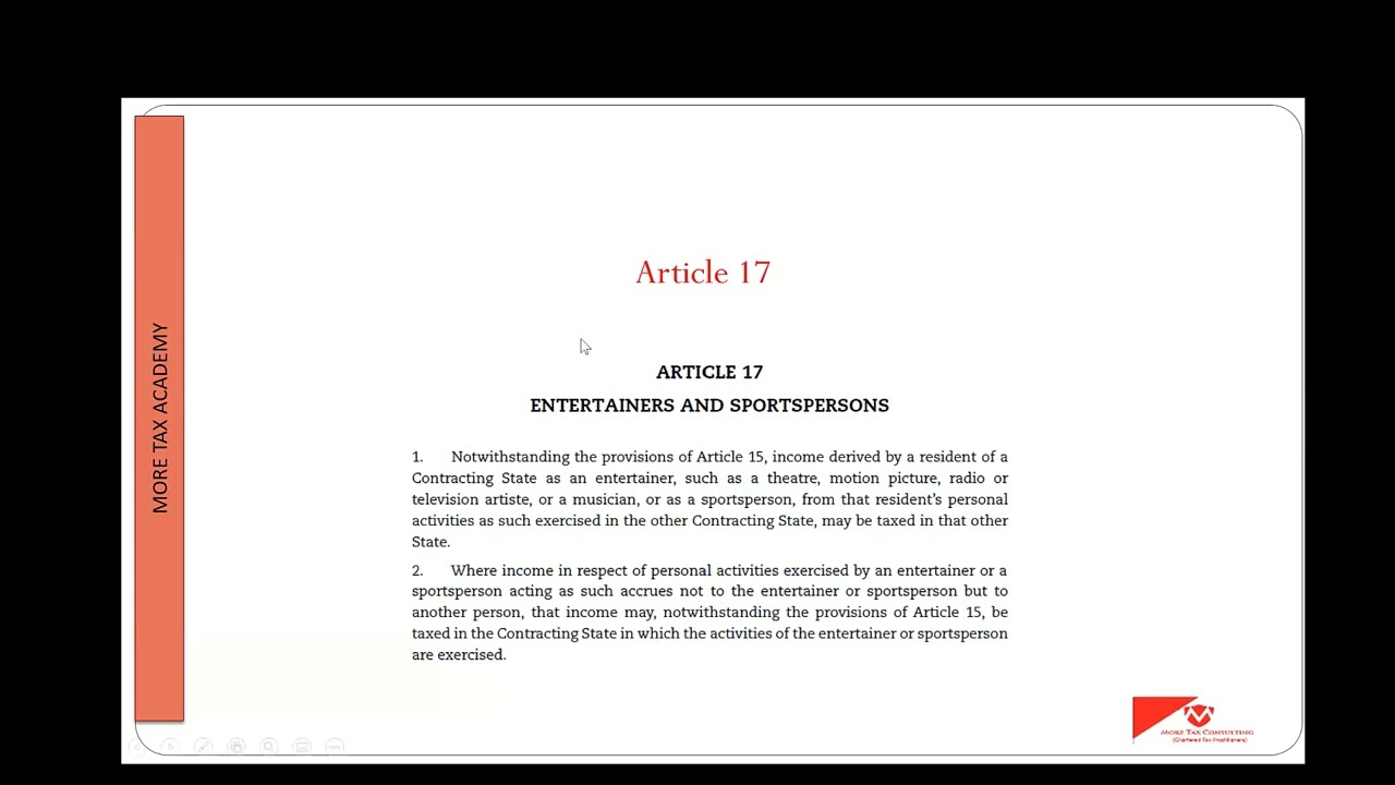 Article 17: Taxation of Entertainers and Sportsmen Part 2