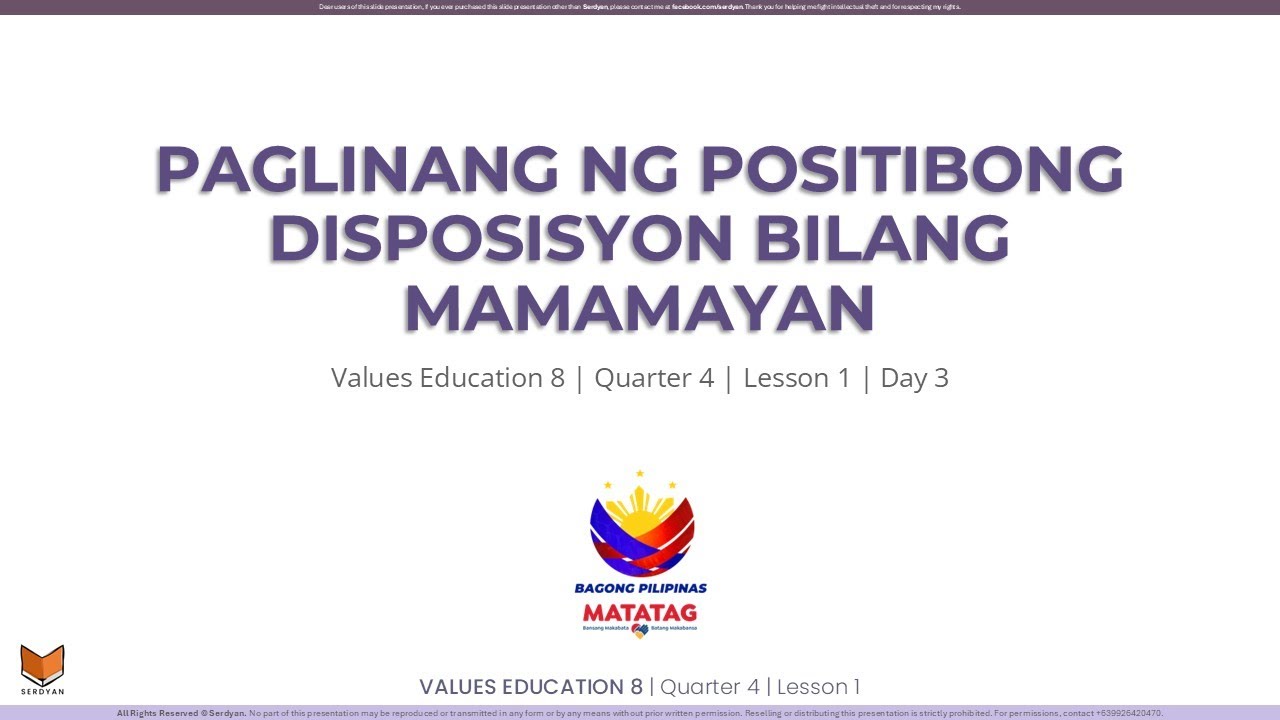 Values Education 8 - Q4W1D3 - Paglinang ng Positibong Disposisyon Bilang Mamamayan