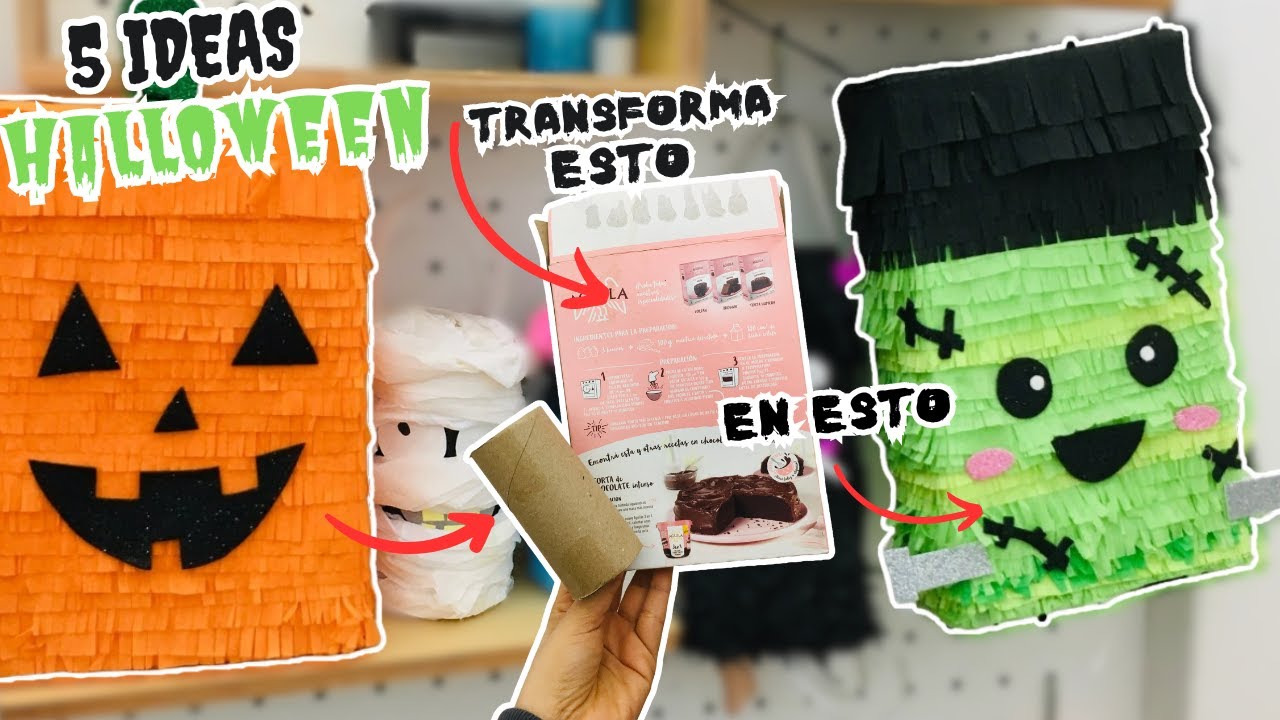 5 IDEAS para HALLOWEEN 🎃Mini Piñatas Dulceros para regalar con Tubos y Cajitas de Cartón 👻 DIY Aixsa