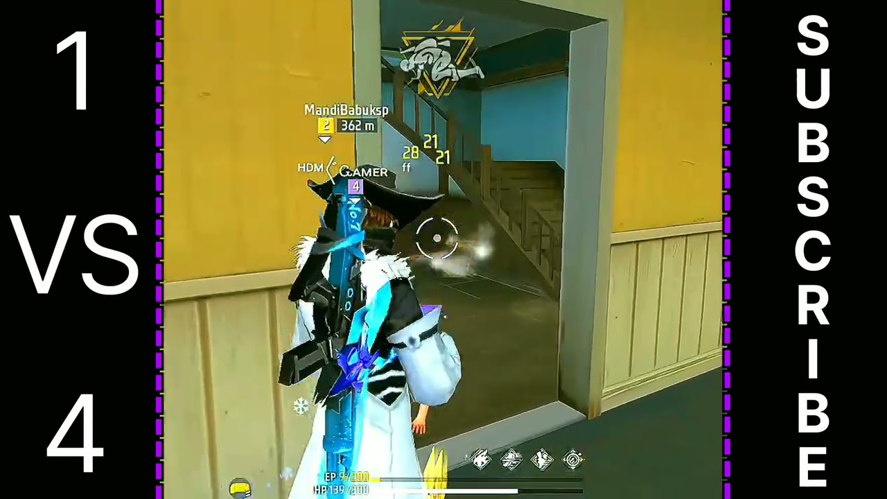 Free Fire  M1014 gun 1 vs 4 gameplay clutch  #freefire #ff #garenafreefire