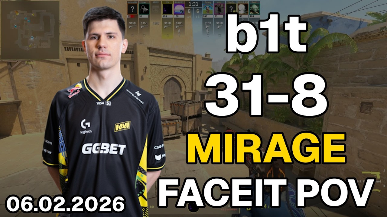 b1t (31-8, 3.88 K/D) Mirage | FACEIT POV DEMO CS2 | Feb 06, 2026 18:51 UTC