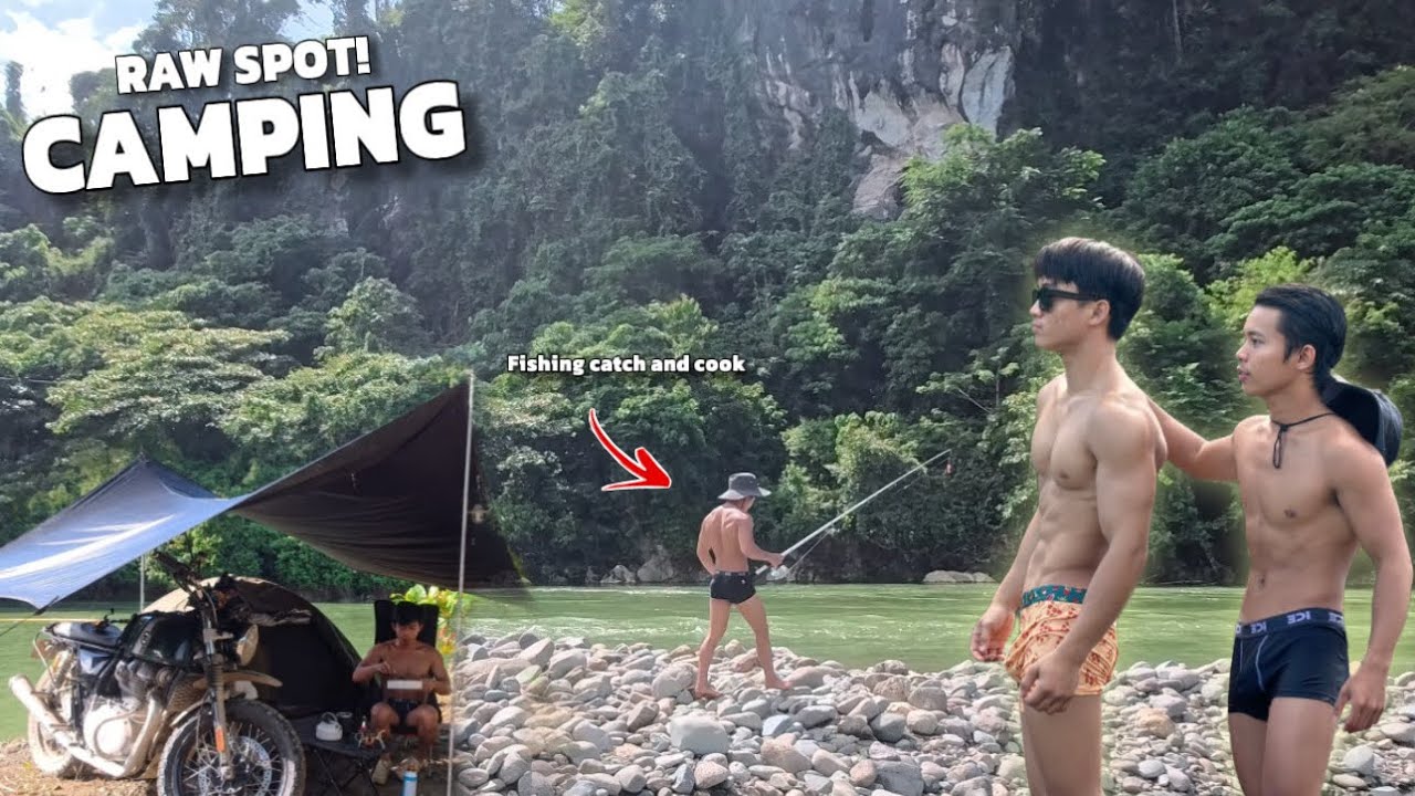 Raw Spot Motocamping | Bathing and fishing Catch and Cook 