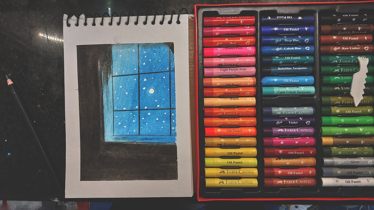 A beautiful Window night scenery Drawing with oilPastels / steep by step Drawing process