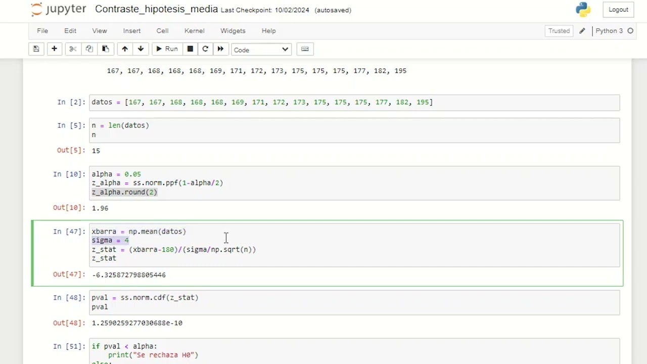 EJERCICIO de contraste de HIPÓTESIS con PYTHON | ESTADISTICA COMPUTACIONAL
