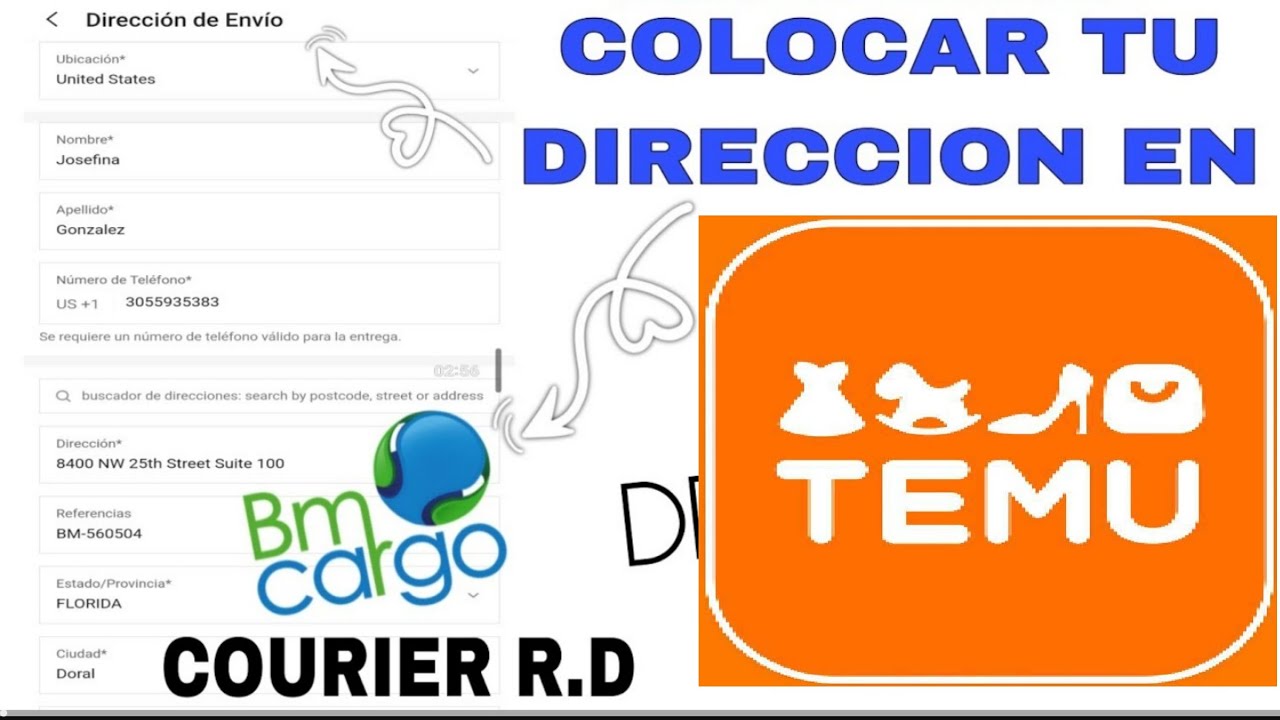 COMO COLOCAR TU DIRECCION EN 🧡TEMU 🧡 DEL COURIER BM CARGO (REPÚBLICA DOMINICANA)