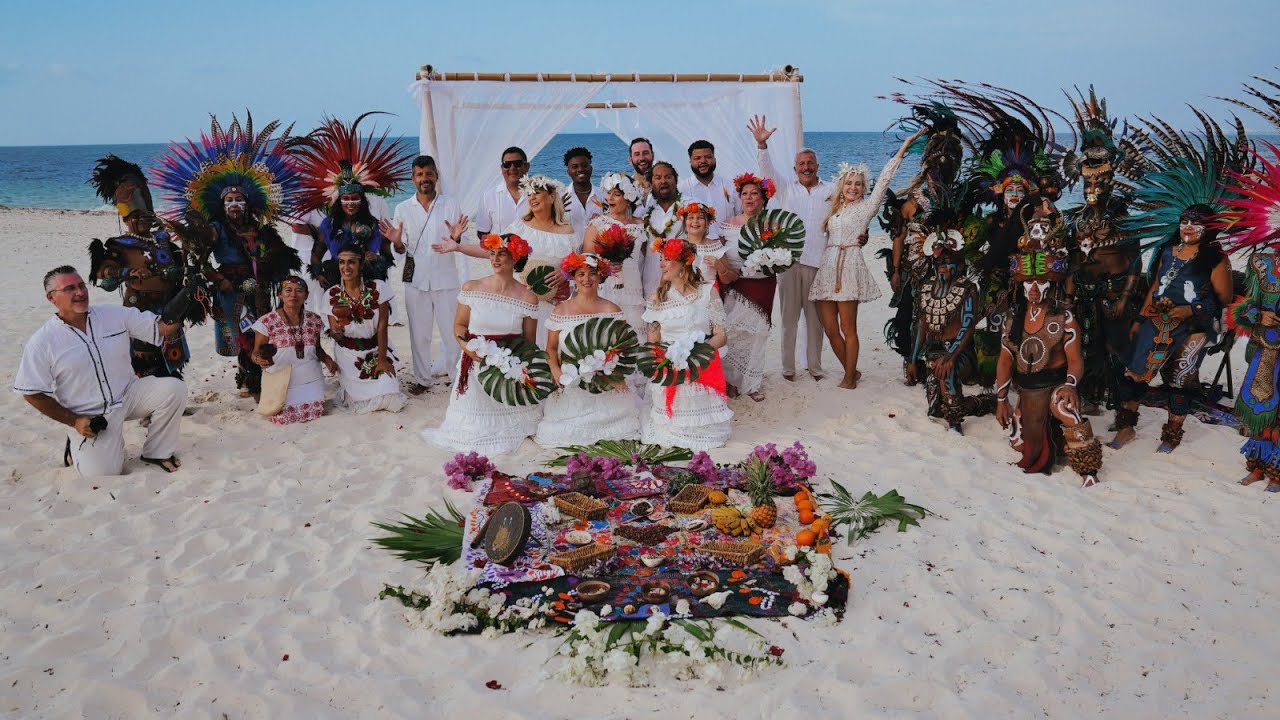 Dana & Lamar - Mayan Traditional Ceremony+prehispanic dances 13 Elements by  @Events Weddings Mexico