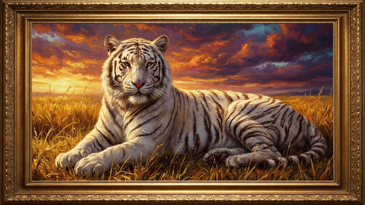 Majestic White Tiger at Sunset | 4K Luxury Frame TV Art Display