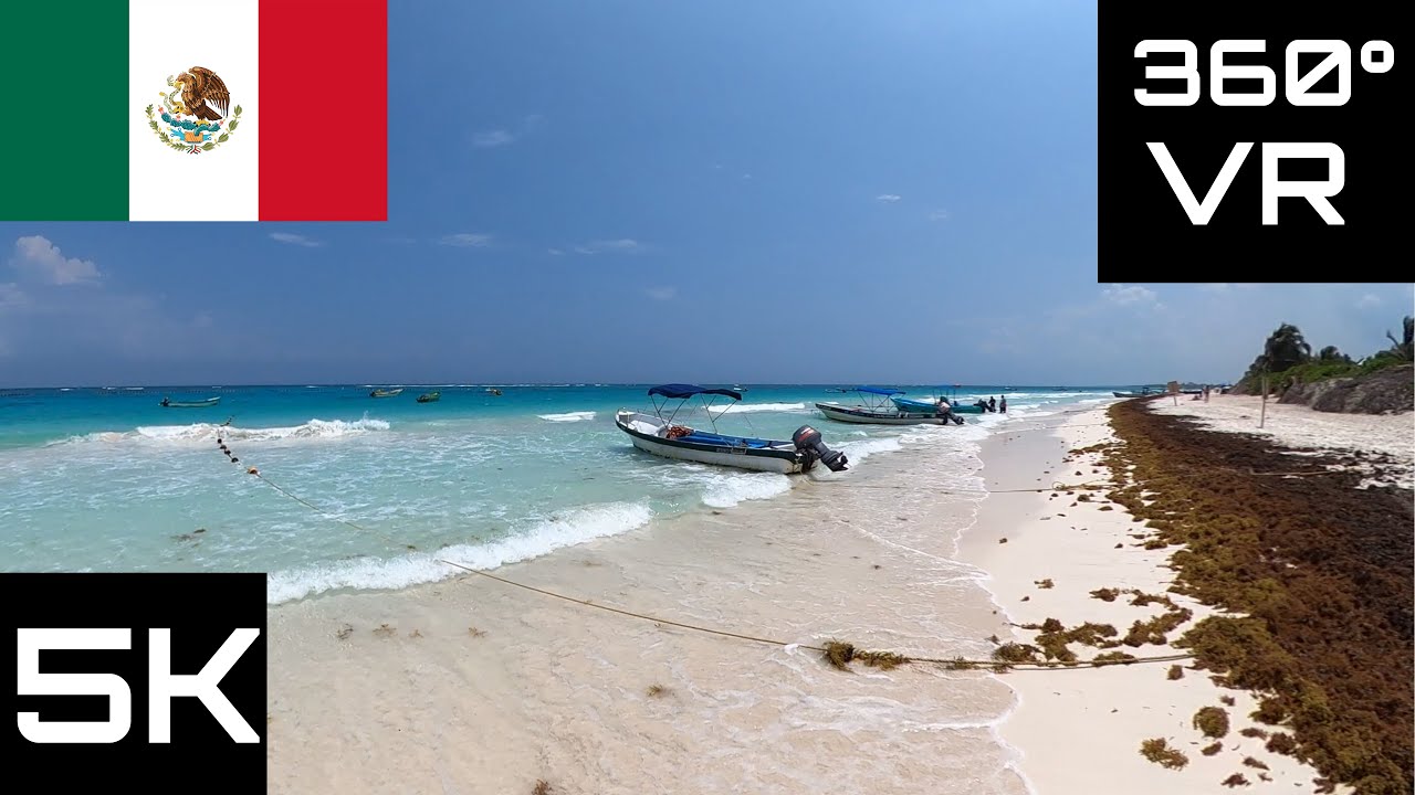 360&deg; VR Virtual Reality Video: Mexico - Paradise Beach Caribbean sea, Tulum, Quintana Roo. GoPro MAX