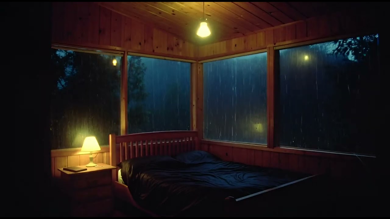 Rainy Night in Cozy Cabin 🌧️ Rain on Window for Sleep  Relaxing Rain Sounds, Deep Sleep Ambience