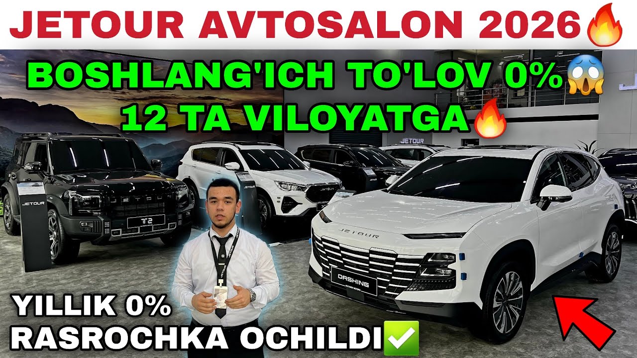 😱BOSH TO'LOVSIZ INAMARKA OLING 🔥 JETOUR AVTOSALON NARXLARI 2026. RASROCHKA YILLIK 0% DAN