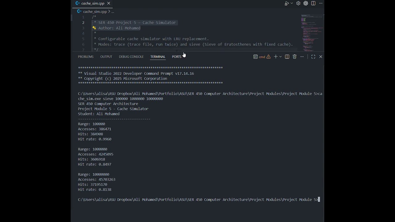 SER 450 Project 5 – Cache Simulator & Sieve Analysis – Ali Mohamed