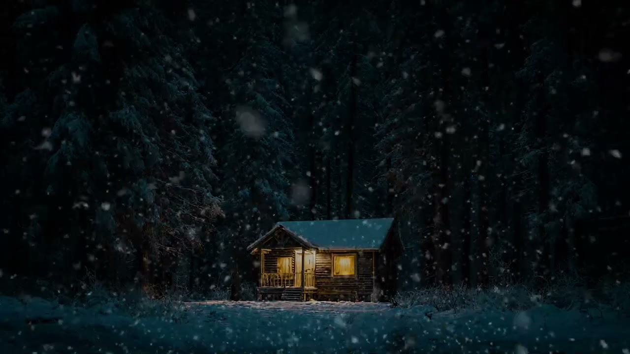 Dark Winter Cabin in Snowy Woods – Cold Wind & Snowstorm Ambience for Sleep, Relax, Study