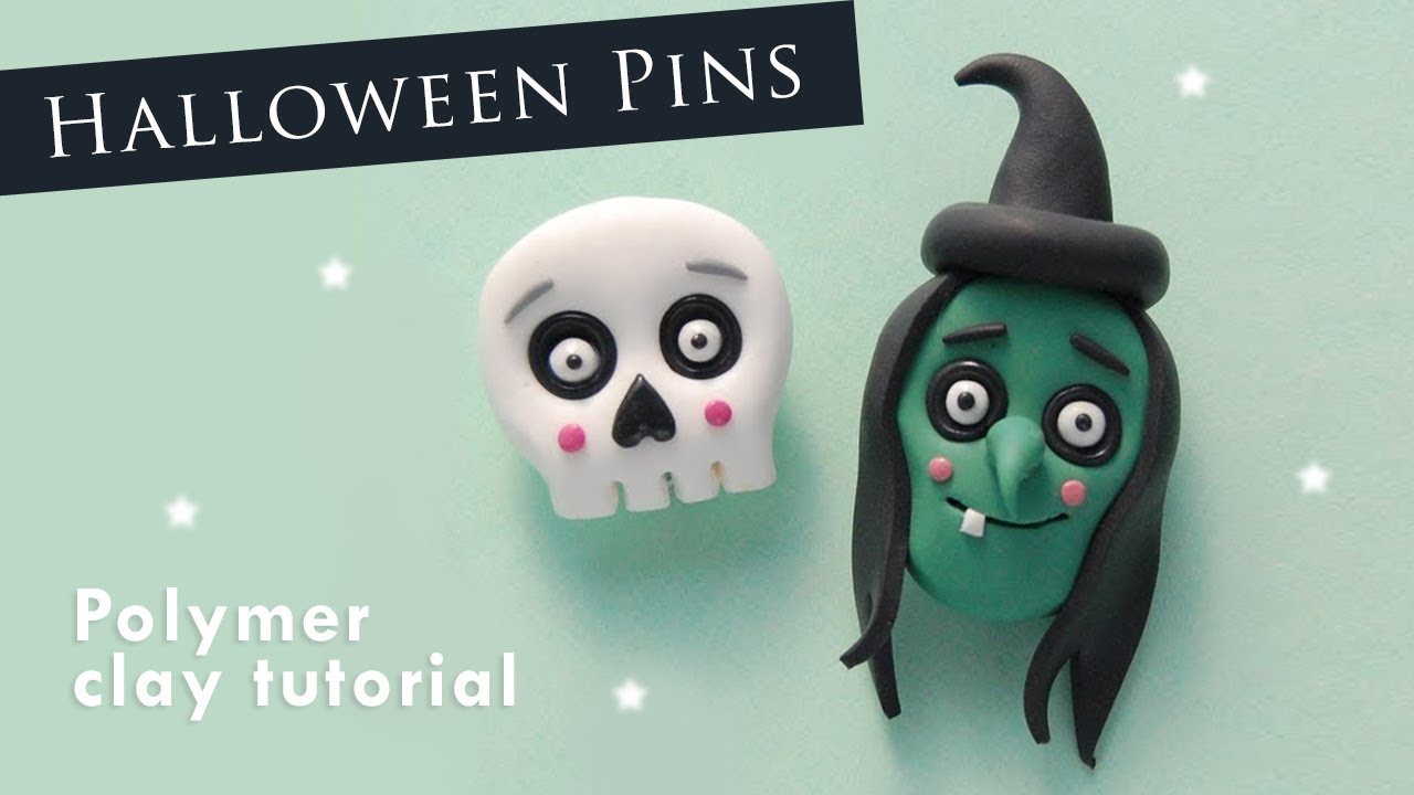 SKULL & WITCH Halloween Pin Badges | Polymer Clay Tutorial