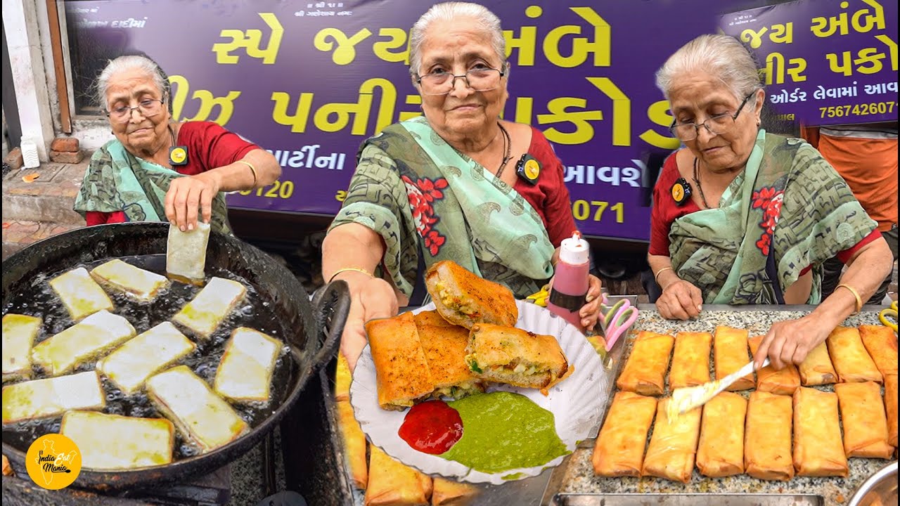 Hardworking 80 Years Old Gujarati Dadi Selling Paneer Cheese Pakoda Rs 35/- Only l Surat Street Food