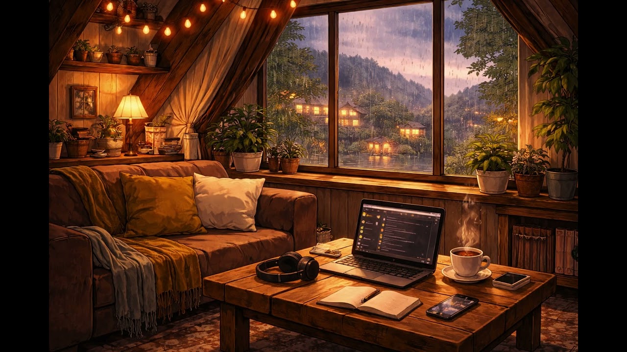 Rainy Attic ☔ Cozy Lofi Beats to Study, Relax & Focus | Warm Anime Ambienceattic cozy