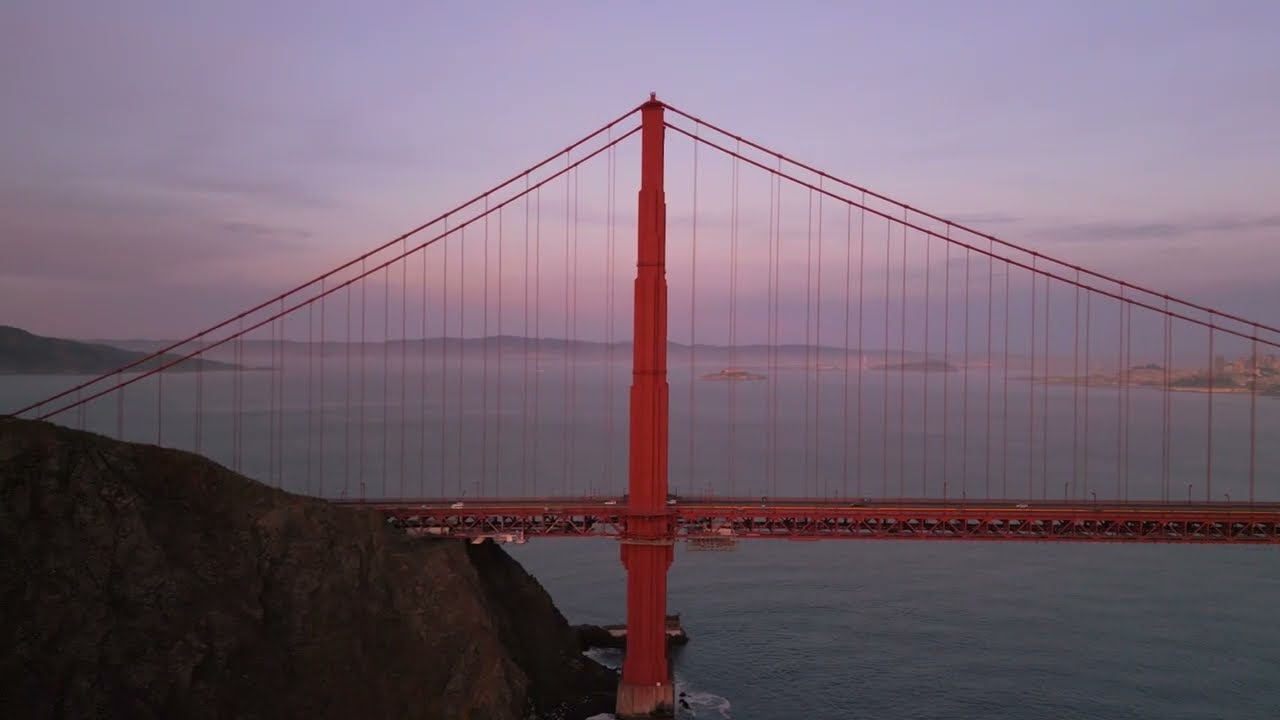 [4K] Golden Gate Bridge - drone footage at sunset