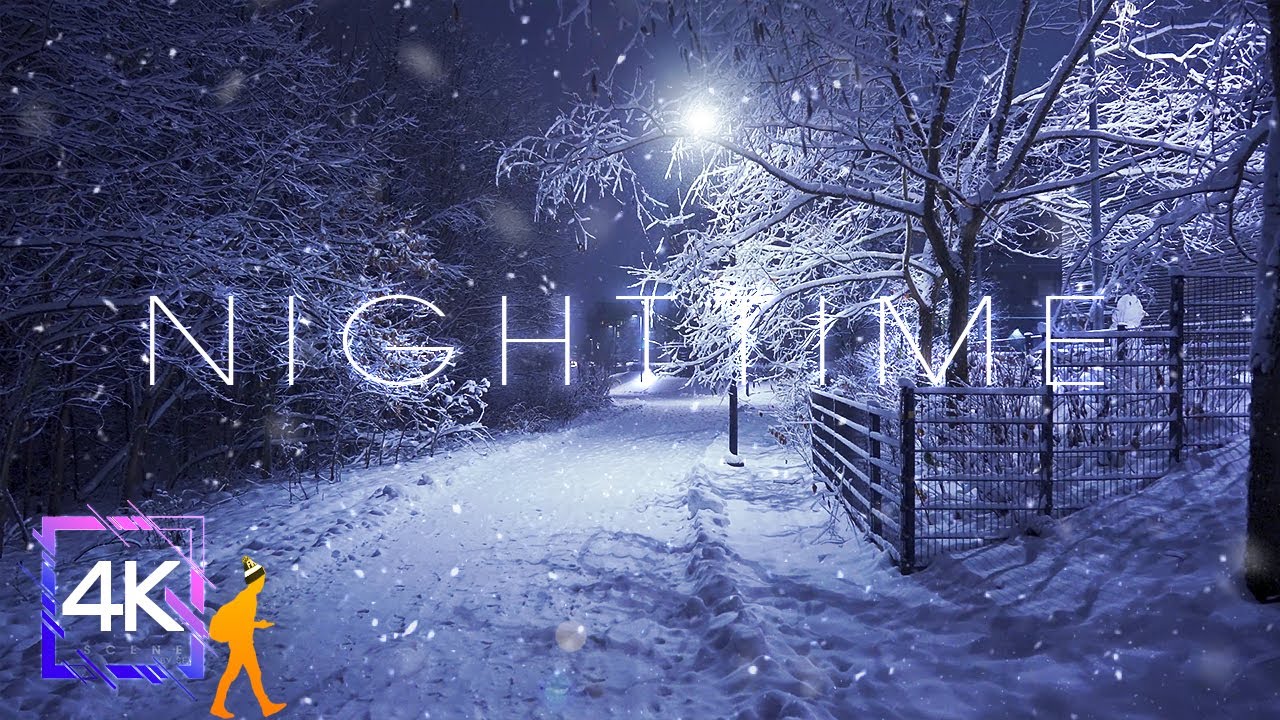 Heavy Snowfall Night Walk in Suburb of Helsinki, Finland, 4K