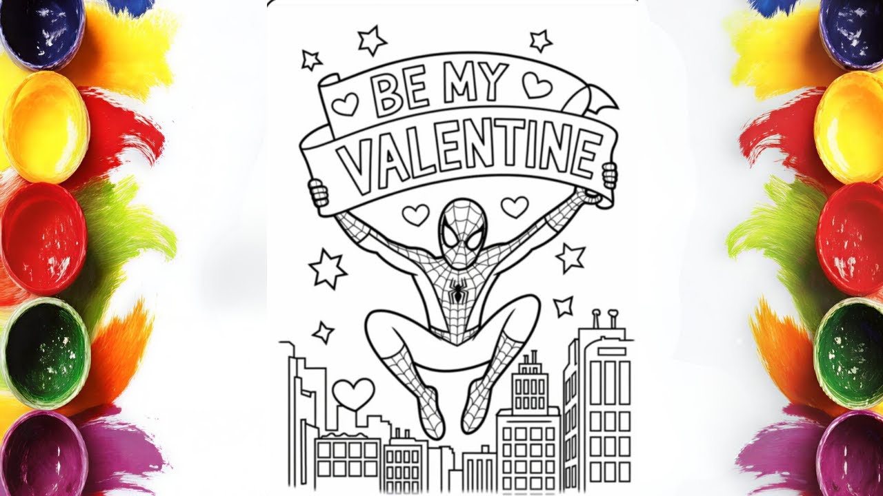 Relaxing Learning: How to Color Spider-Man Holding “Be My Valentine” Board | Mini Artist Tutorial