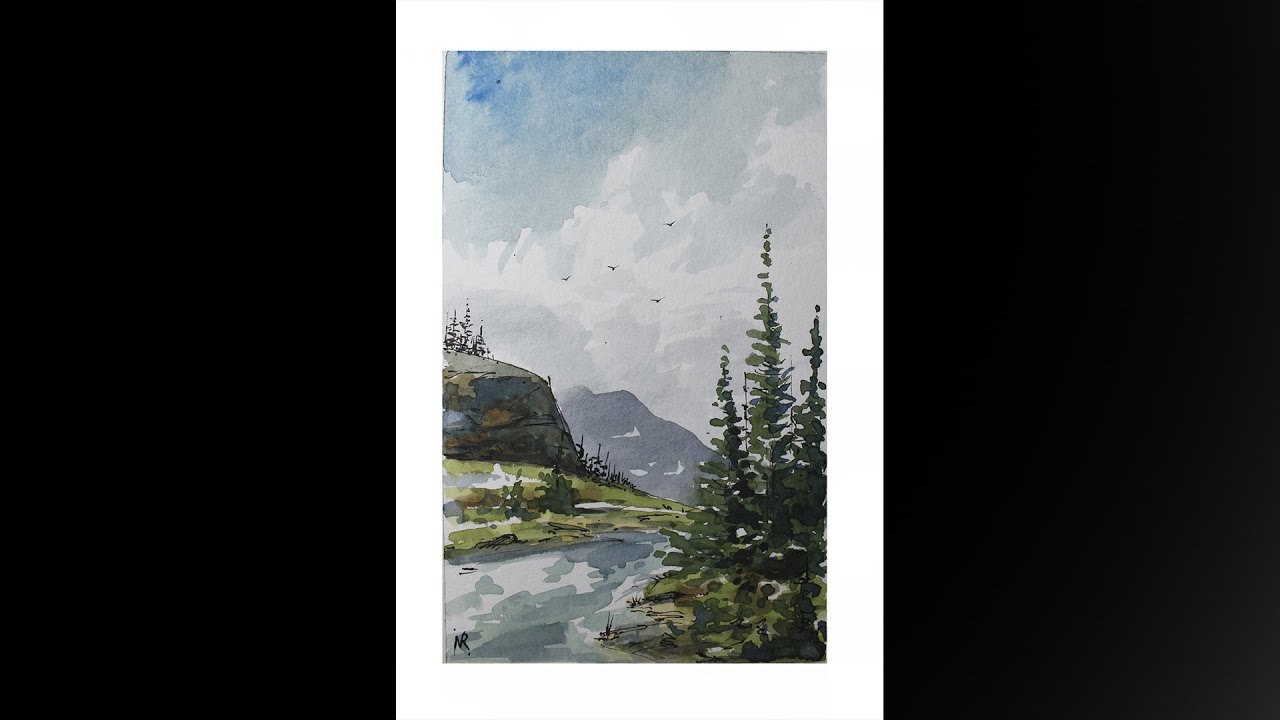 How to Draw Landscape in Real time no Without cuts , watercolor, pen and draw