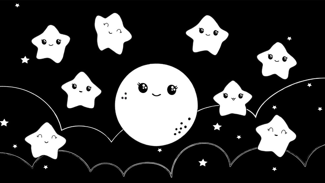 Moon and Stars Playtime | Fun Baby Sensory | Black White High Contrast Classical Mozart music Bear