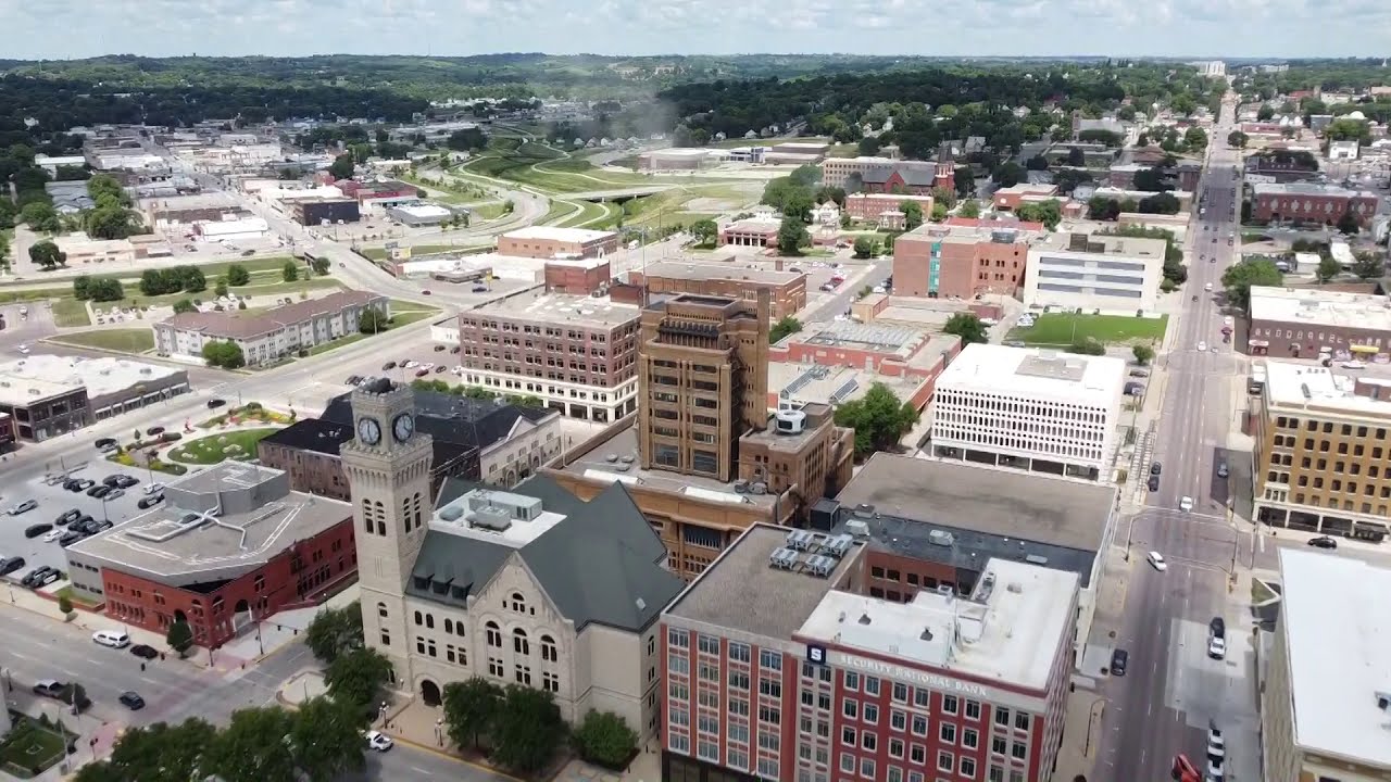 Drone Aerial View of Downtown Sioux City