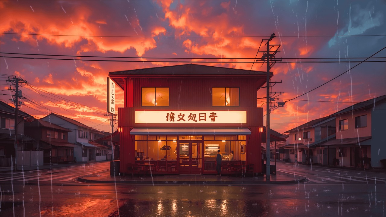 Tokyo Lofi Rain 🌧️ Sunset Rain in a Cafe Japanese | Cozy LoFi Music for the Night