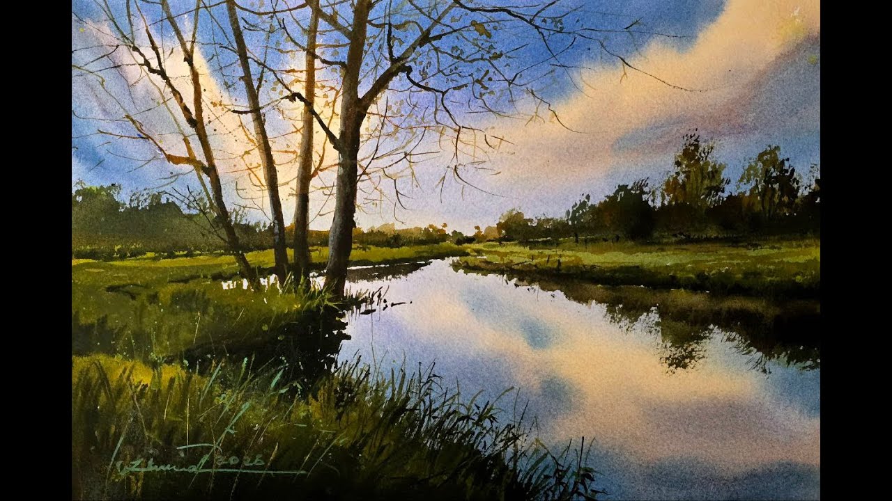 How to Paint Riverside Landscape in Watercolor