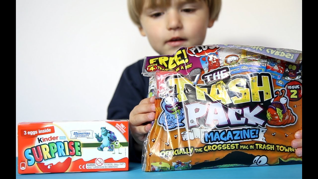 Trash Pack Magazine 2 and Kinder Surprise Monsters University Eggs - video