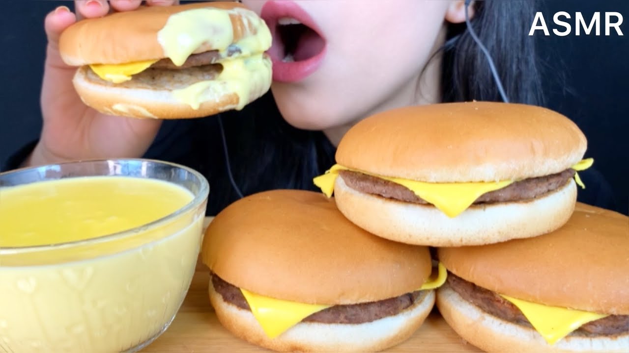ASMR McDonald's Cheese Burgers + Cheese Sauce | Mukbang (Eating Sounds)