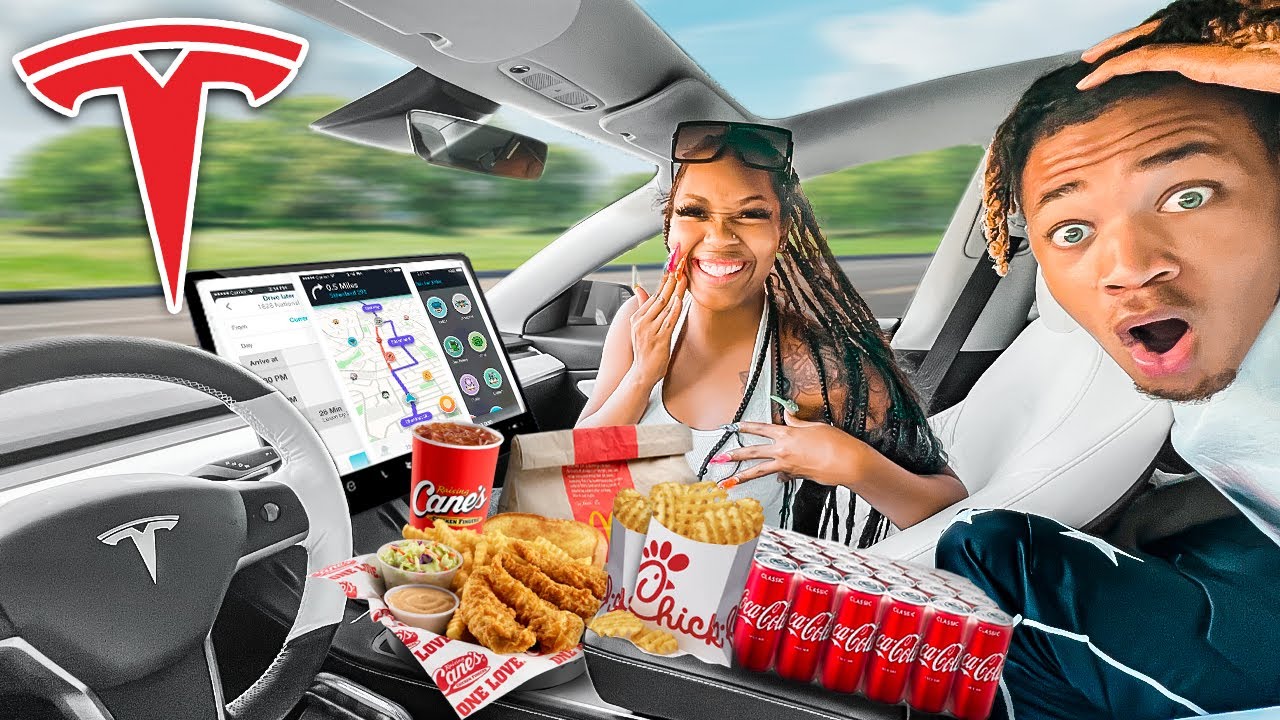 LETTING OUR TESLA DECIDE WHAT WE EAT FOR 24 HOURS *SELF DRIVE*