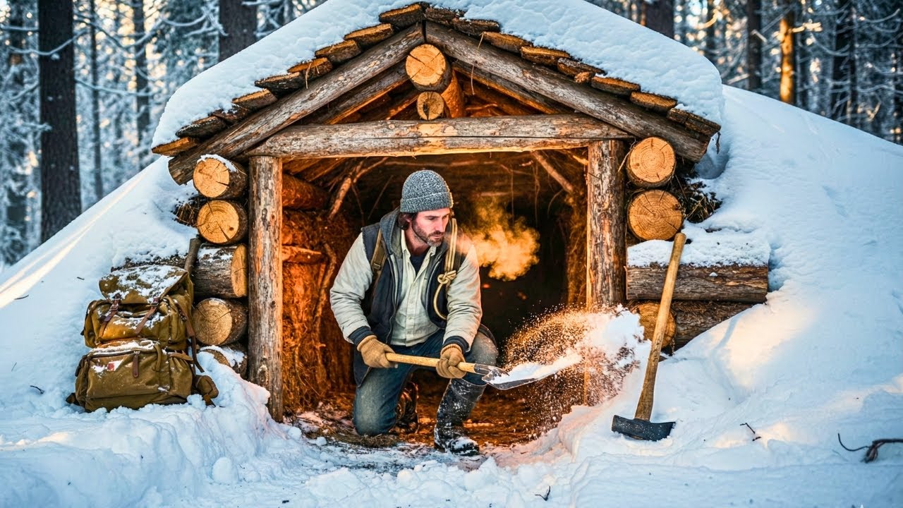 Building a Secret Underground Modern Shelter in a Frozen Forest