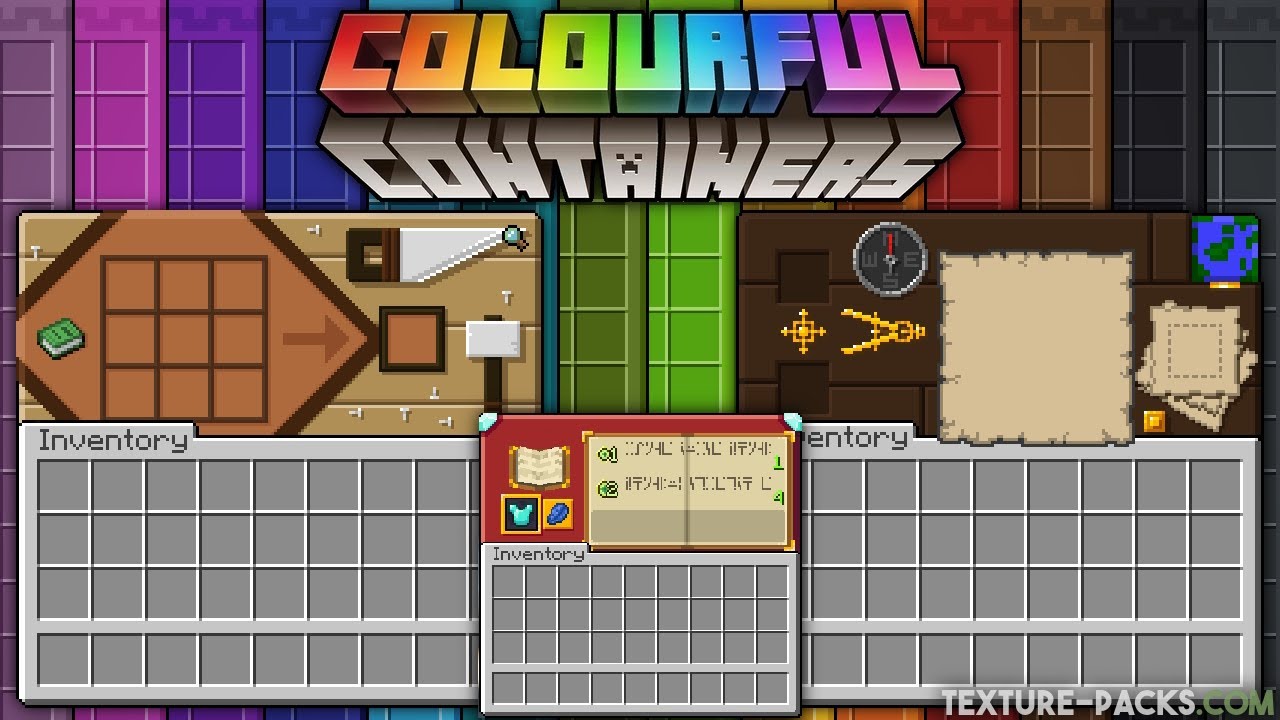 Colourful Containers GUI Texture Pack (Java/MCPE/Bedrock) + Dark Mode GUI