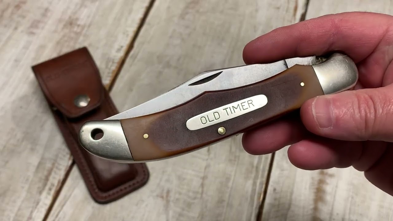 Складной охотничий нож Schrade USA Old Timer 125OT с фиксатором лезвия и кожаными ножнами. Находк...