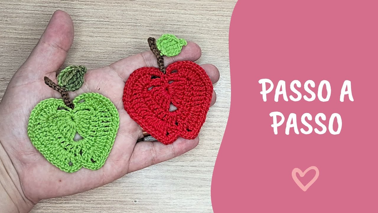 Como fazer aplique de maçã de crochê passo a passo | #049