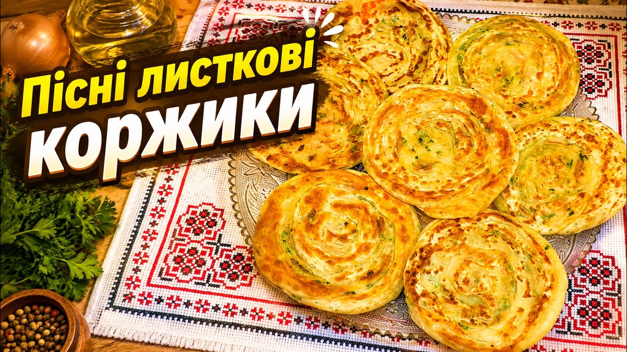 Листкові коржики з зеленою цибулею — тонкі, шаруваті та дуже смачні! Що приготувати у піст?