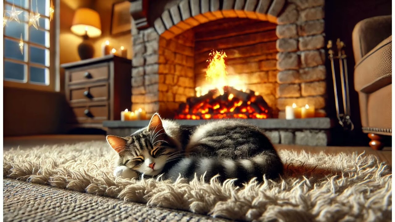 Cat purring and Cozy fireplace, Create a relaxed atmosphere ASMR Purrfire