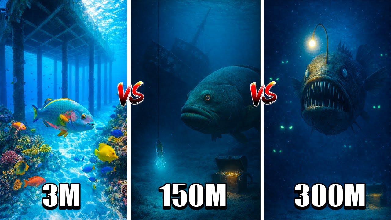 Pesquei Com Uma Câmera a 3m Vs 150m Vs 300m de Profundidade