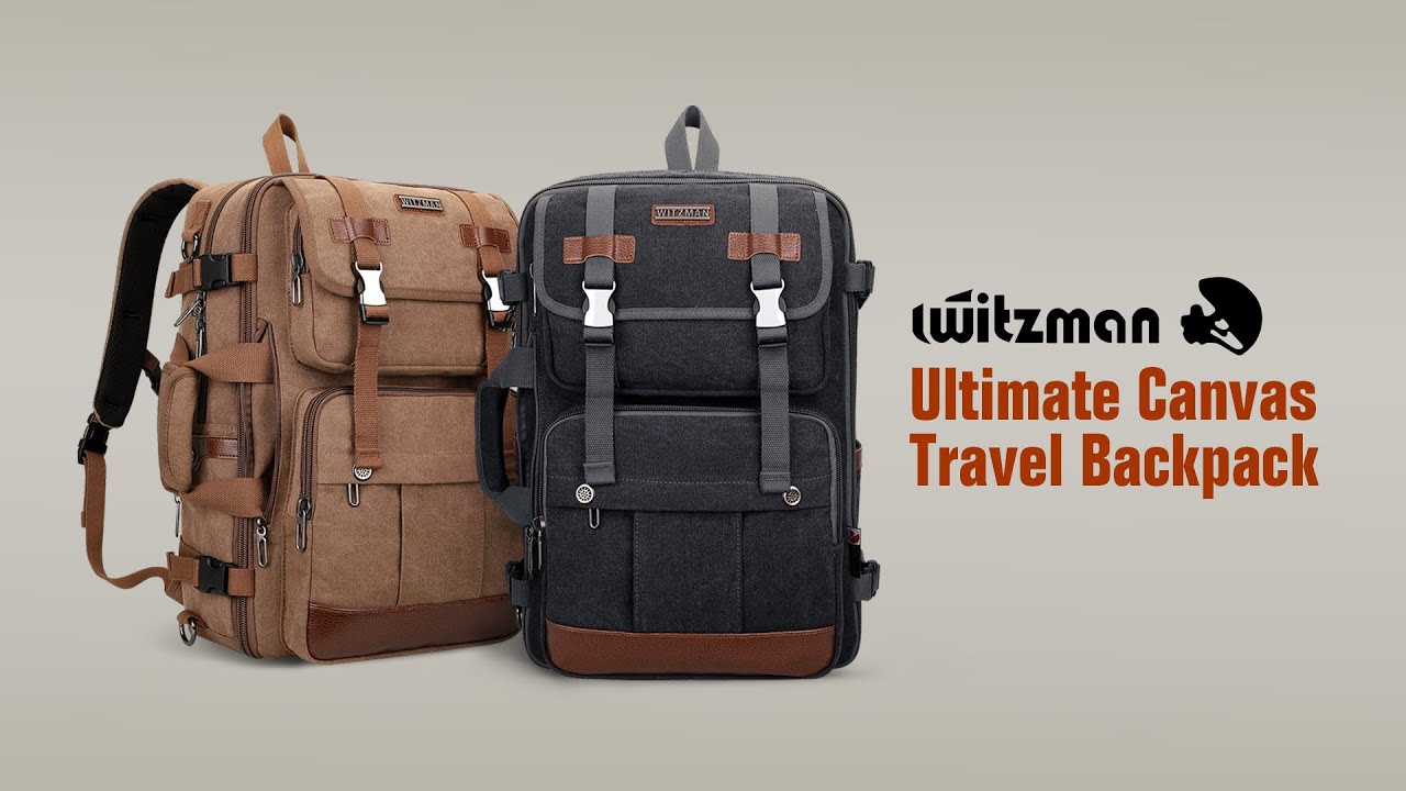 WITZMAN | Men Carry On Backpack - Canvas Travel Backpack, Expandable 32-42L