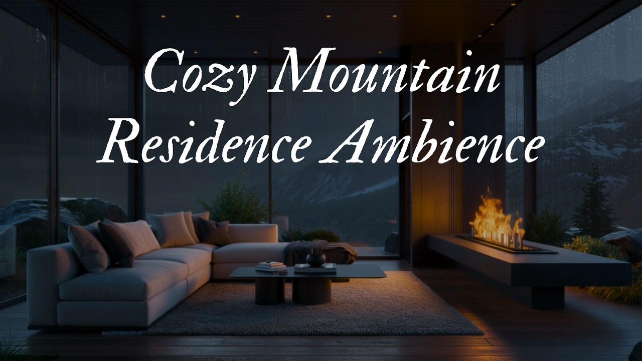 Cozy Mountain Residence Ambience – Soft Flames & Rain Sound 