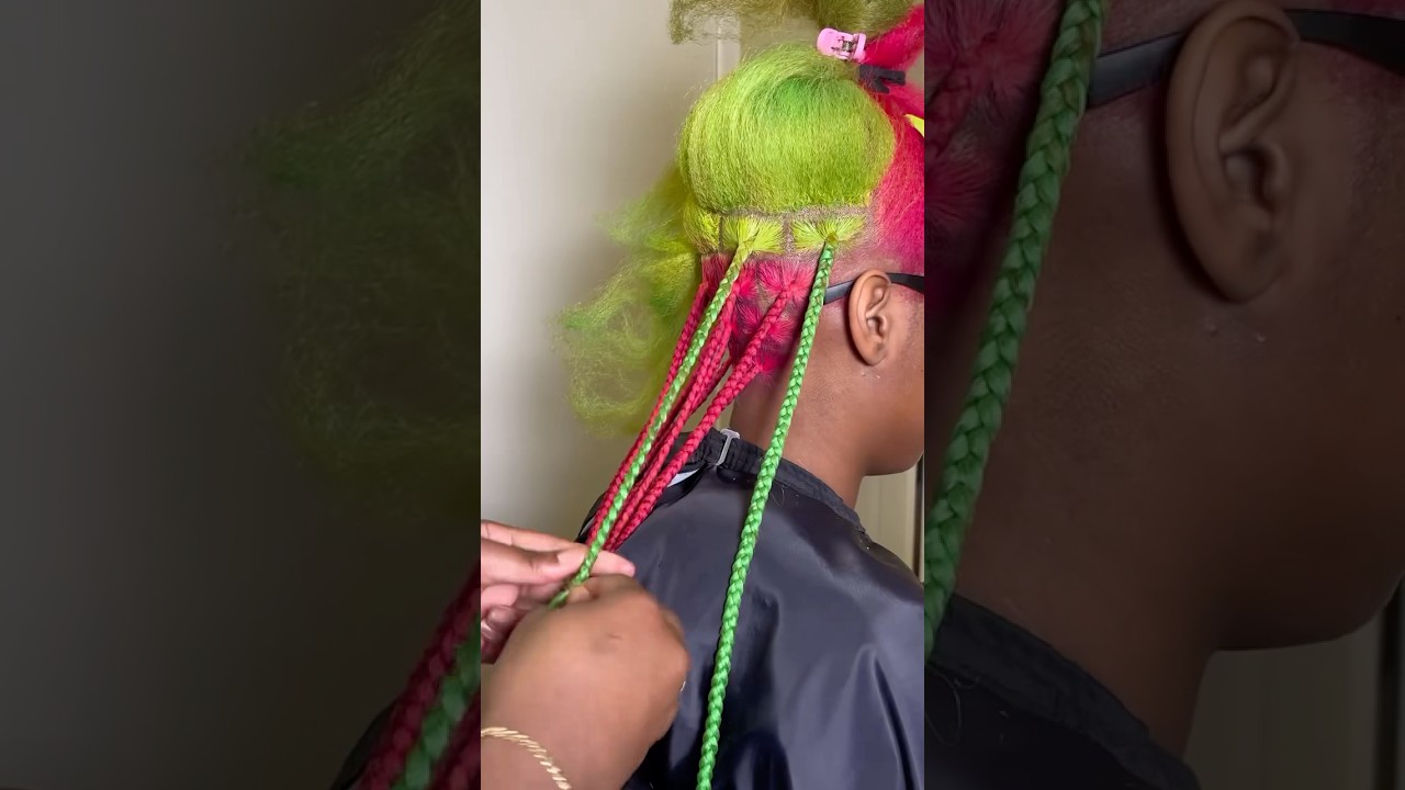 So Neat💗Medium Knotless Braids Tutorial | Mix pink & Green Hair Dye Ft.#ulahair #braidsforgirls