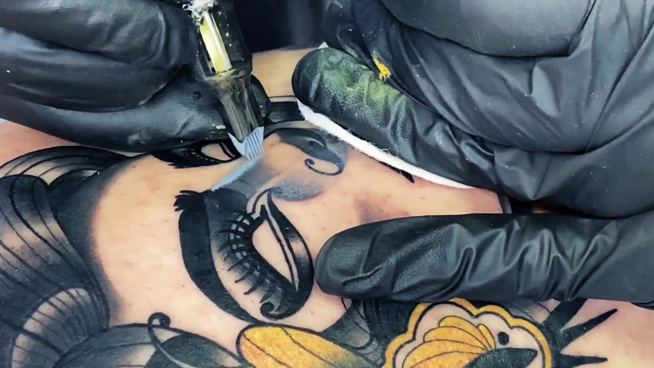 Gloomy girl neo traditional tattoo time lapse