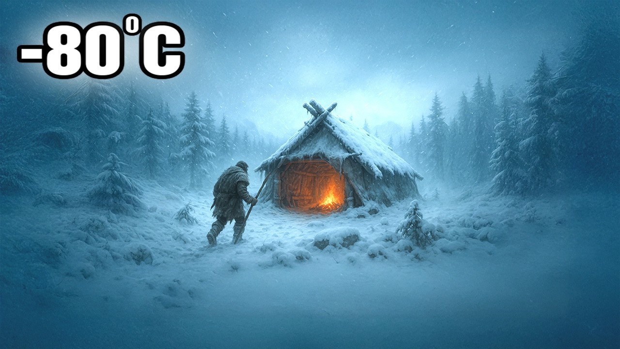 Surviving Alone at -80°C: Building a Wooden Cabin by the Frozen River