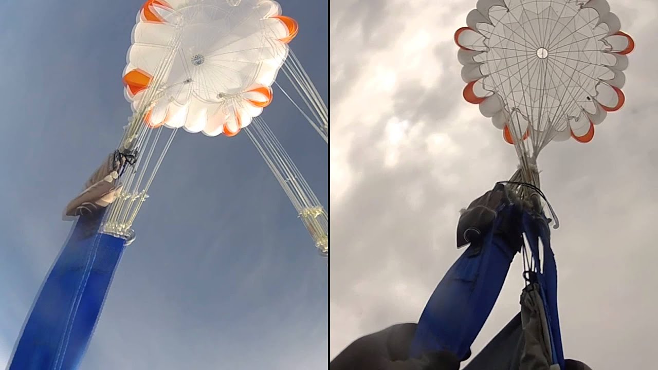 Side by side comparison  of two Nexø main parachute  reefing tests